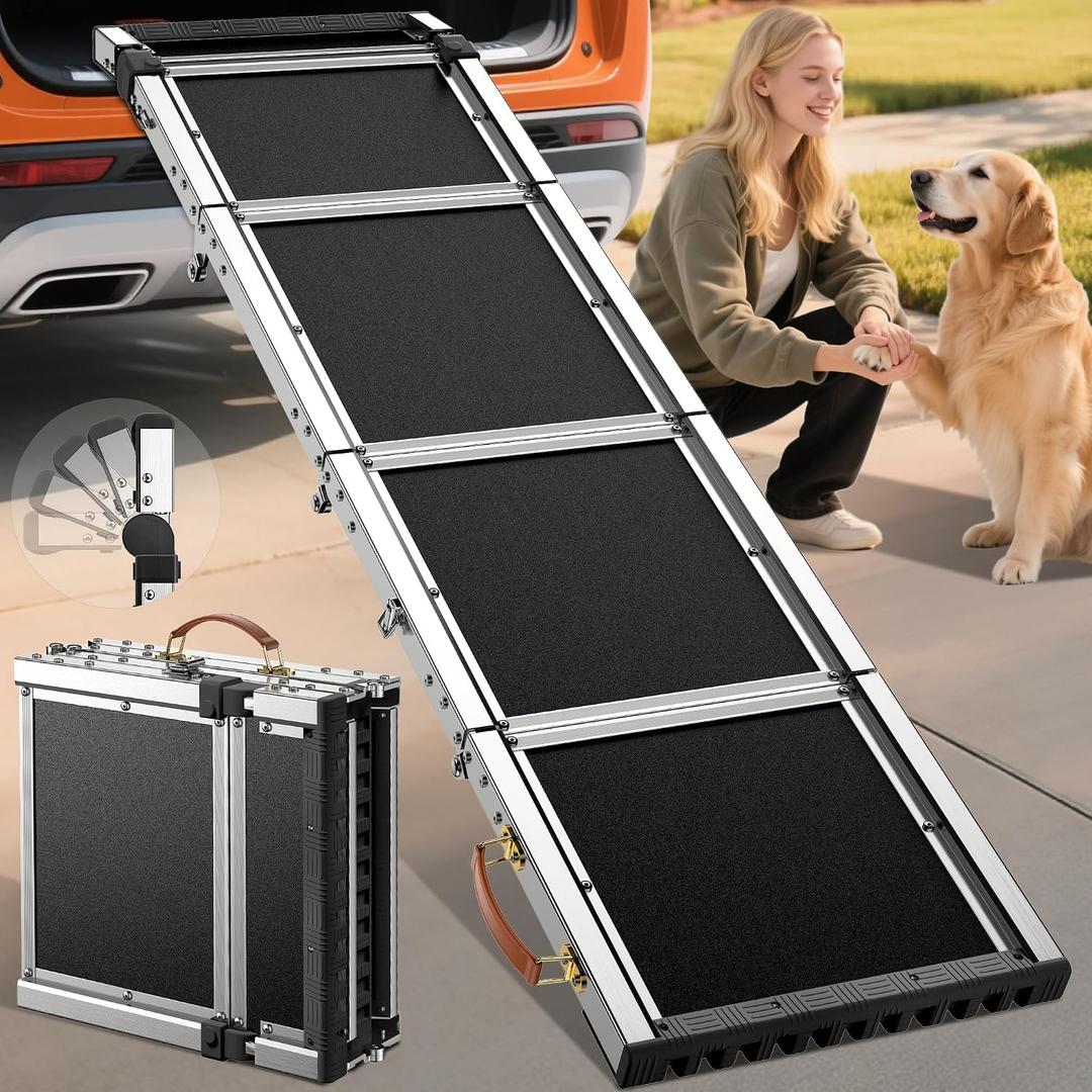Extra Long 71" Dog Ramp for Car with Adjustable Head, Folding Pet Ramp for Large Dogs with Non-Slip Surface Dog Ramps Up to 200 lb for Car SUV Truck