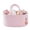 Baby Diaper Caddy Organizer for Girl Boy Rope Nursery Storage Bin Basket Portable Holder Tote Bag for Changing Table Car Travel Baby Shower Gifts Newborn Essentials Registry Must Have Items Pink