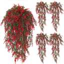 SJL Hanging Artificial Lavender Plants 4pcs Fake Plant Hanging Greenery Faux Ivy Vines Plant Plastic Long Stem Artificial Plant Wall Decoration for Door Wedding Party Shelf Office (Red)