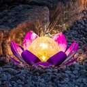 Solar Light Outdoor(2 vbPack), Art Crackle Globe Glass Lotus Decoration, Solar LED Waterproof Purple Metal Flower Lights for Patio, Lawn, Walkway, Tabletop