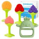 Baby Teething Toys for 0-6 6-12 Months (5 Pack) - Tinabless Food Grade Silicone Teething Mitten&Teething Relief Toys Set, BPA-Free, Freezer Safe for Infants and Toddlers, Silicone Baby Teethers(Green)