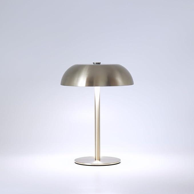 JHWDHD Portable LED Mushroom Table Lamp, 8.46'' Metal Small Cordless Desk Night Light with 5200mAh Rechargeable Battery, Stepless Dimming Lamp with 3 Colors for Bedroom/Bar/Coffee Shop (Silver)