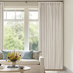 Ivory Cream Linen Blackout Curtains 112 Inches Long for Bedroom Neutral Boho Pinch Pleated 100% Black Out Room Darkening Sound Dampening Window Drapes Double Layer Soundproof 112 Inch Curtains (Natural)