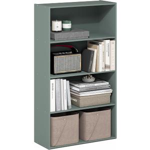Furinno PASIR Book Shelf, 3-Tier Bookshelf, Storage Shelves Bookcase, 9.7 x 23.7 x 31.5, for Living Room, Bedroom, Home Office, Sage Green, 4-Tier, 9.4 x 23.6 x 42