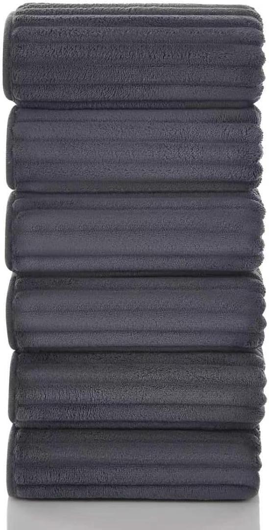 ZVH Hand Towels for Bathroom 6pcs 14X29.5inch,Quick Dry Microfiber,Super Soft,Hand Towels with Hanging Loops for Spa,Kitchen,Hotel (Dark Grey, Set of 6)