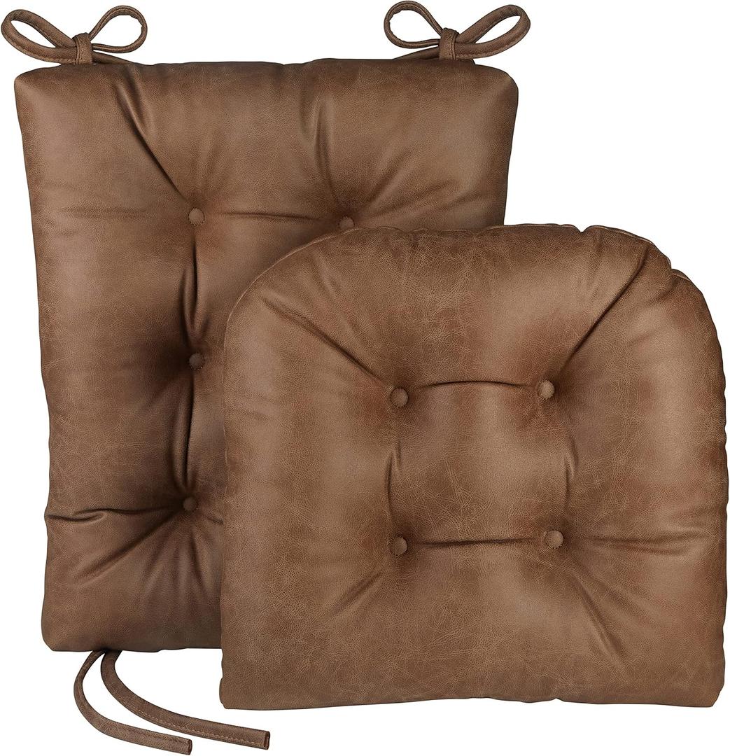 Klear Vu Omega Non-Slip Rocking Chair Cushion Set with Thick Padding and Tufted Design, Includes Seat Pad & Back Pillow with Ties for Living Room Rocker, 17x17 Inches, 2 Piece Set, Brown