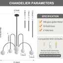 Modern Black Sputnik Chandelier 6-Light Mid Century Chandelier for Dining Room with Milky Glass Globe Ceiling Pendent Light Fixture for Living Room Kitchen Island Foyer Bedroom