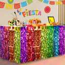 Cinco de Mayo Decorations 2 Packs Fiesta Party Wavy Metallic Tinsel Foil Fringe Table Skirts Mexican Themed for Mexico Day of The Dead Taco Dia De Los Muertos Table Bar Rainbow Party Decor (2 Packs)