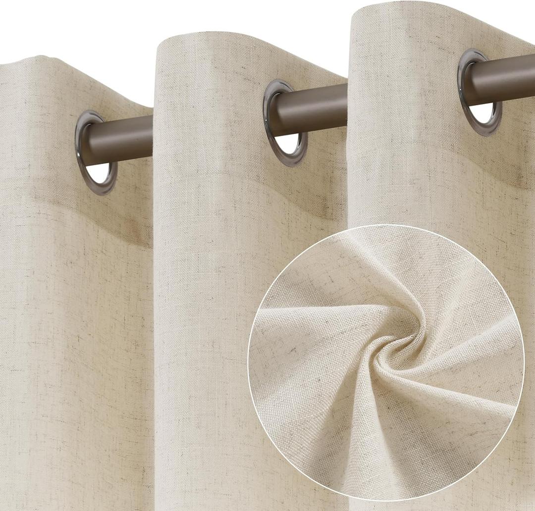 Natural Linen Curtains 108 Inch Length 2 Panels for Bedroom, Light Filtering Sheer Curtains 108 Inches, Neutral Modern Grommet Semi Sheer Soft Privacy Drapes 40 Wide Beige