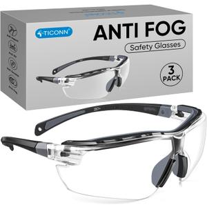 TICONN Anti-Fog Safety Glasses for Men and Women, ANSI Z87.1 Scratch Proof Eye Goggles with Adjustable Arms and UV Protection