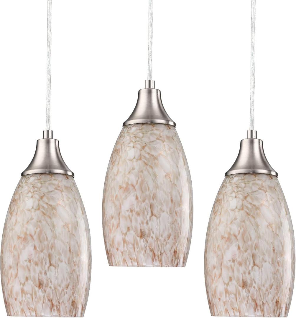 karyfine Milk Mini Glass Pendant Lights,Blown Art Glass Pendant Hanging Light Fixtures Kitchen Island Pendant Lamp Shade with Brushed Nickel Finish for Bar Counter,Hallway,Dining Room-3Pack