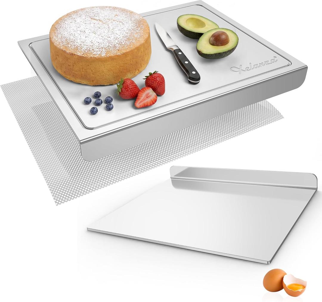2026 New Stainless Steel Cutting Boards for Kitchen, Chopping Boards with Juice Grooves, Metal Kneading Board with Lip for Baking, Countertop Cutting Board for Food Prep Meat Vegetables (19.7"X15.8"), 36"L x 23"W