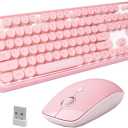 FOPETT Keyboard and Mouse Sets Wireless, Reliable 2.4 GHz Connectivity for PC,Laptop,Smart TV and More (Pink)