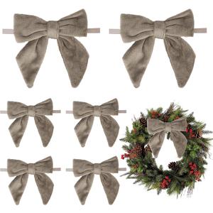 AIMUDI Taupe Bows 5''6'' Christmas Bows for Gift Wrapping Present Bows Fur Bows for Christmas Trees Fireplaces Wreaths Crafts Home Outdoor Winter Decoration, 12 PCs