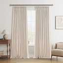 Beige Linen 100% Blackout Pinch Pleated Curtains 108 Inches Long 2 Panels for Bedroom Boho Farmhouse Pinch Pleat Double Layer Black Out Living Room Noise Reduce Window Drapes High Ceiling Length 9Ft