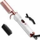 Electric Hot Comb with 12 Temp Settings & LCD Display, Dual Voltage Straightening Comb for Hair, Wigs & Beard, Ceramic Technology with Argan Oil Infusion-Gold