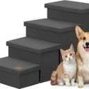 Zerbuger Dog Stairs with Storage, Dark Grey 4 Steps Dog Ramp no Condo