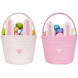CubesLand Easter Baskets for Kids - 2-Piece Empty Bunny Buckets Set with Handle, Soft & Sturdy Easter Egg Hunt Basket Bags (9.8x7.8x7.8 Inch) - Perfect Easter Gifts for Girls, Boys & Toddlers