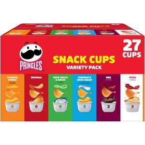 Pringles Potato Crisps Chips, Lunch Snacks, Snack Cups, Variety Pack, 19.5oz Box (27 Cups) (EXP 02/16/26)