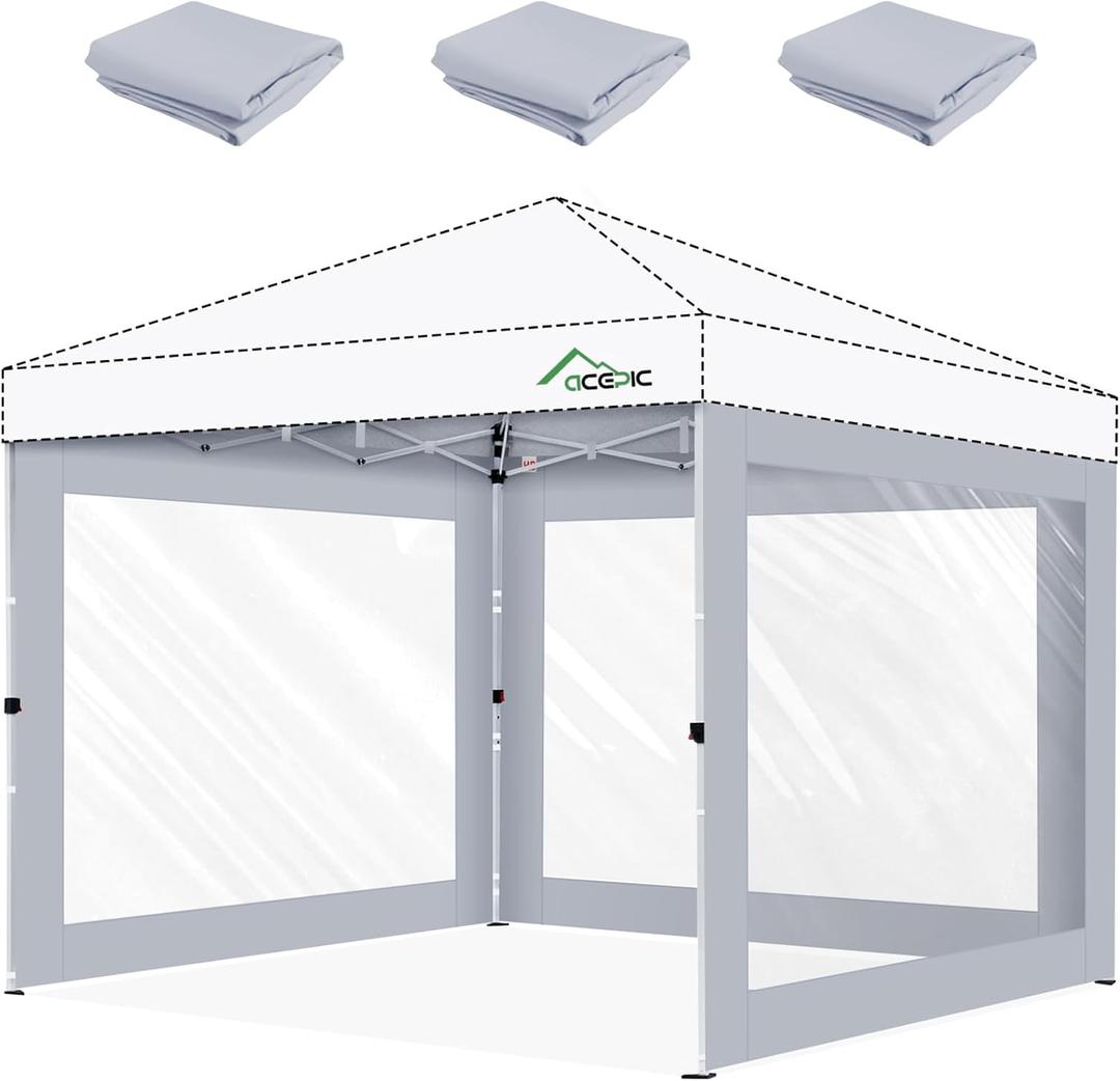 Acepic Clear Canopy Sidewalls for 10x10 Pop Up Tent, Transparent Window Curtain Cloth, 8 Mil PVC Enclosure Fabric with Zipper, Grey (3Pack Sidewalls Only, Not Included Frame&Top)