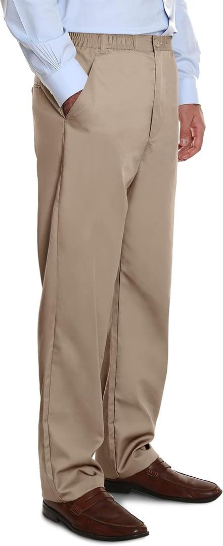 Pembrook Men's Adaptive Pants for Seniors - Elastic Waist with Zipper and Button | Senior Tan Pants, L