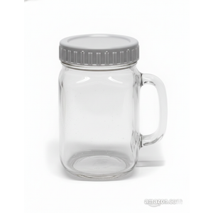 DRASTAR Iced Coffee Cup, 16 oz Mason Jar Cups with Handle, Small Glass Coffee Mugs with Straws and Acacia Lids, Drinking Glass Cups Set of 2, Smoothie, Overnight Oats Containers (colorless)