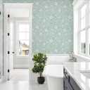 Guvana Peel and Stick Wallpaper Floral Wall Paper Boho Grayish Green and White Removable Self Adhesive Wallpaper for Bedroom Bathroom Contact Papaer for Cabinet Waterproof Vinyl Roll 17.3"197"