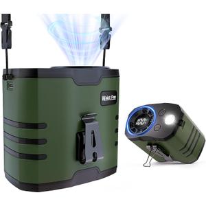 Portable 4 in1 Waist/Neck/Desk Fan with light and LED Display,10-Speed 16000RPM, 40H Runtime Cooling Personal Waist Belt Fan Clip on, Hands-Free Hanging Neck Fan for Outdoors, Hiking, Jobsite (Green)