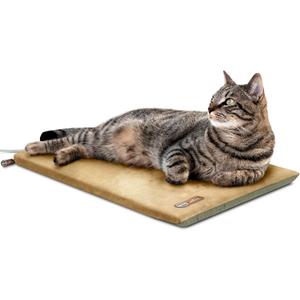 K&H Pet Products Heated Cat Bed Pad for Indoor Cats, Thermo-Kitty Mat Calming Warm Pet Heating Pad for Inside Pets, Machine Washable, Waterproof Heater, Safety Listed - 12.5 X 25in Sage/Tan