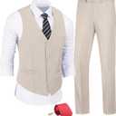 JPF Men's 2 Piece Slim Fit Suit Set, Solid Vest and Pants Suit for Men with Tie (X-Large, Light Champagne)