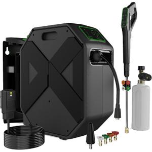 Wall Mounted Pressure Washer - 3500 PSI, 2.5 GPM Electric Power Washer with 100FT Retractable Hose, 5-Stage Adjustable Pressure, Foam Cannon and 5 Nozzles for Car, Driveway, Patio Cleaning (Black)