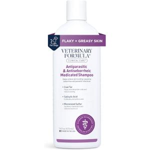 3 x Veterinary Formula Clinical Care Antiparasitic & Antiseborrheic Medicated Dog Shampoo, 16 oz  Paraben, Dye, Soap Free  Hydrating and Antifungal Shampoo for Dogs, White