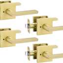 Goldenwarm Gold Door Handles Interior, Zinc Alloy Heavy Duty Brushed Gold Interior Door Handles for Bedroom Bathroom, Modern Square Privacy Door Levers (4 Pack)