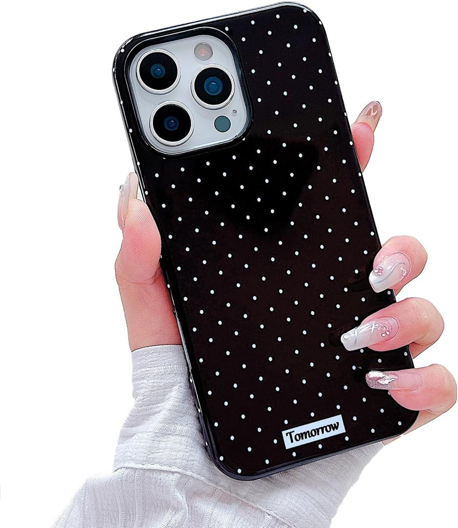 Designed for iPhone 15 Pro Case,Cute Fashion Polka Dot Aesthetics for Women Girls Soft TPU and Hard PC Protective Case Compatible with 15 Pro-Black