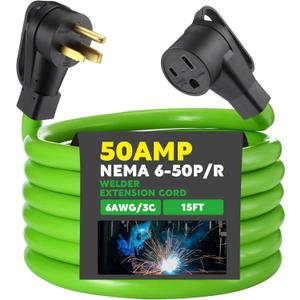 Kanayu 15FT 50Amp 6AWG NEMA 6-50P to 6-50R Welder Extension Cord 50Amp Power Extension for Welding Machines 50A 250Volt 3-Prong 6 Gauge Heavy Duty Welding Cable, ETL Listed
