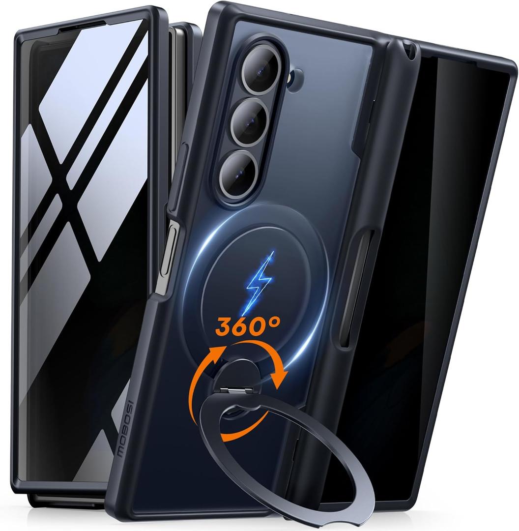 MOBOSI for Z Fold 5 Case with Rotatable Ring Stand & Privacy Screen Protector, Compatible with Magsafe, 18FT MIL-Grade Protection, Magnetic Shockproof Slim Case for Samsung Galaxy Z Fold5, Black