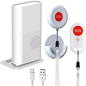 Wireless Caregiver Call Button, Rechargeable Caregiver Pager for Elderly, Call Bell for Elderly at Home,Medical Life Alert Systems for Seniors with Portable Receiver / Emergency Button with Pull Rope