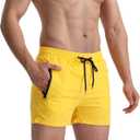 XS-2XL Mens Swimming Trunks with Mesh Lining 5" Quick-Dry Swim Shorts with Zipper Pockets (Yellow, S)