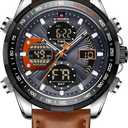 NAVIFORCE Men's Military Digital Watches Analog Quartz Waterproof Watch Sport Multifunctional Leather Wristwatch