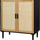 Finnhomy Sideboard Buffet Cabinet, Kitchen Storage Cabinet with Rattan Decorated Doors, Accent Liquor Cabinet for Bar, Dining Room, Hallway, Cupboard Console Table, 31.5X 15.8X 34.6 Inches (Black)