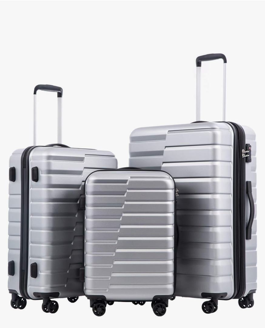 COOLIFE Expandable Suitcase PC ABS TSA Luggage 3 Piece Set Lock Spinner Carry on (sliver)