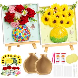 2 Sets DIY Vase Mosaic Painting Kit Mosaics Arts Craft Set with Vase Flower Accessories Handmade Art Painting Kit for Adults Handcraft Course Creativity Artwork Gift Home Room Decor