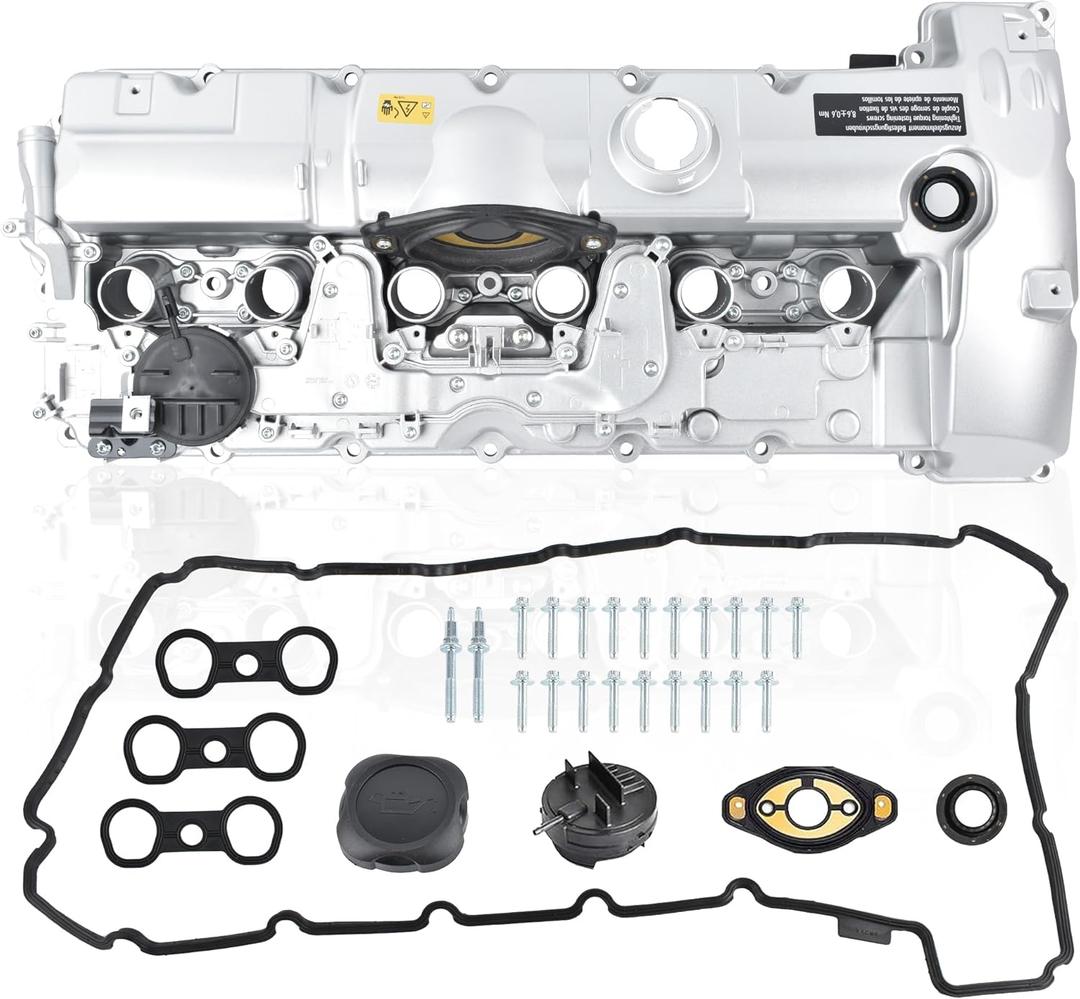 264-935 Upgrade Aluminum Engine Valve Cover Kit With Gasket, Bolts and Oil Cap Fit for 2007-2013 Bmw 125i 128i 130i 323i 325i 328i 328xi 525i 528i 528xi 530i X3 X5 Z4 L6 2.5l 3.0l Engine