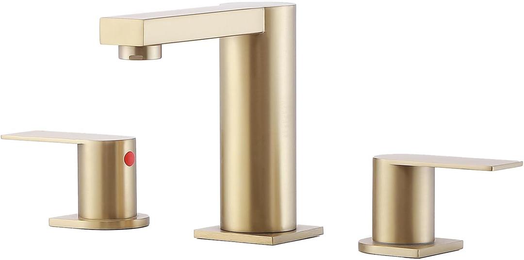 Gold Bathroom Faucet 3 Hole, Widespread Bathroom Faucet Brushed Gold, 2-Handles 8 Inch Centerset Bathroom Sink Faucets with Water Hoses and Drain Faucets for RV Bath Vanity Lavatory, RH079GVAL