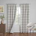 MYSKY HOME 100% Blackout Navy Blue Plaid Farmhouse Linen Curtains 84 Inch Long 2 Panels Set Double Layer Windowpane Drapes Thermal Insulated Privacy Protection Living Room Back Tab, 52" W