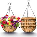 4 Pack 12 Inch Hanging Baskets for Plants Outdoor Metal Hanging Planter Basket with Coco Coir Liner Hanging Flower Baskets Hangings Flower Pots Holder for Garden, Patio(AX)