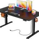 Huuger Electric Standing Desk with Power Outlets and USB-C Port, 55 X 24 Inch Height Adjustable Desk, Sit Stand Desk for Home Office, Computer & Gaming Desk with 4 Presets, Carbon Black