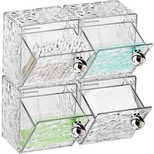 Qtip Holder Dispenser, Wall Mounted Plastic Cotton Pad Holder, Cotton Ball, Swabs, Floss, Makeup Organizers Containers for Vanity Bathroom (Clear, 4 Pcs)