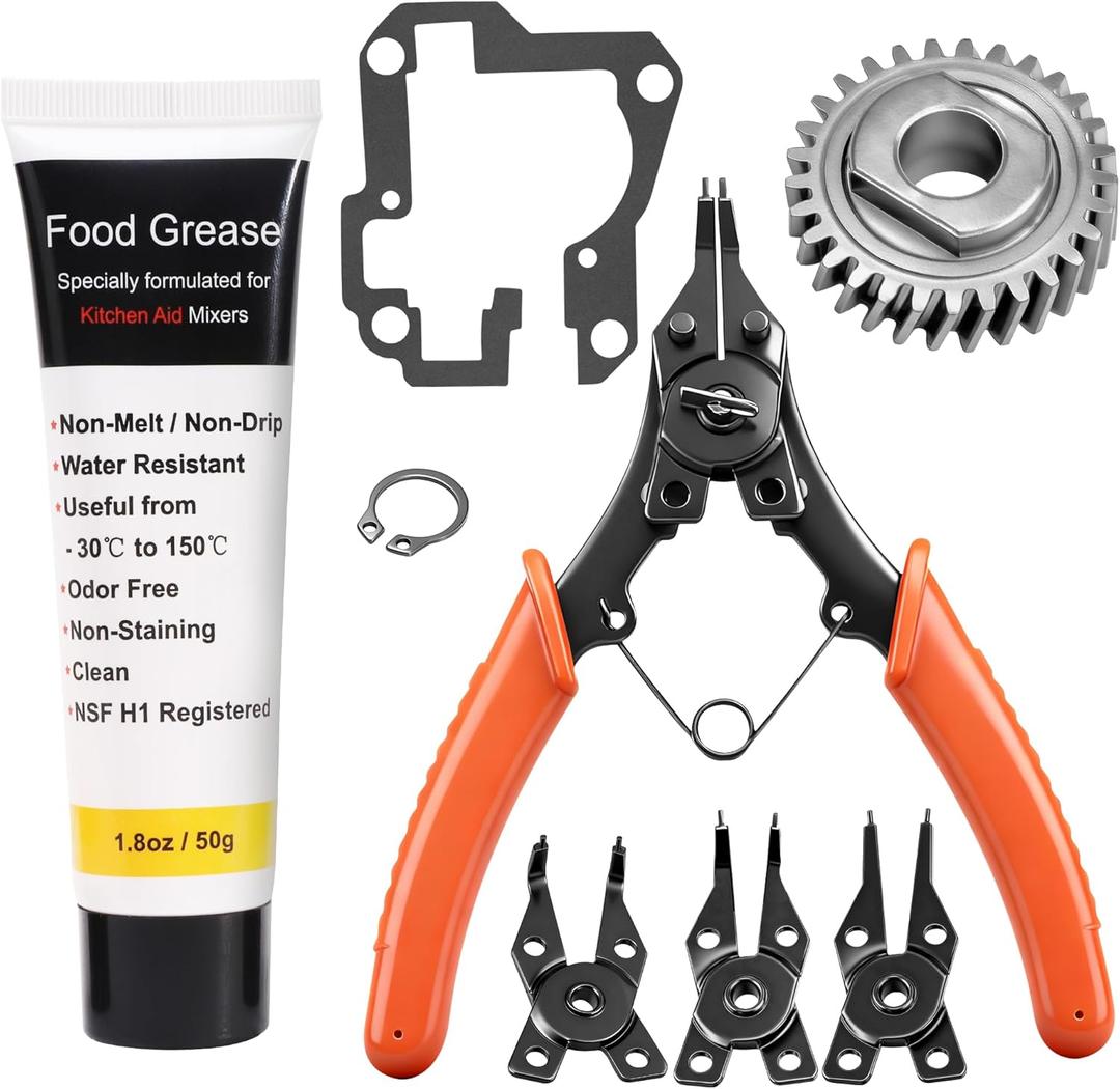 9706529 W11086780 Replacement Gear Parts Compatible with Whirlpool Worm the 9709511 Gasket and 9703680 Circlip & 1.8 Oz Food Grade Grease