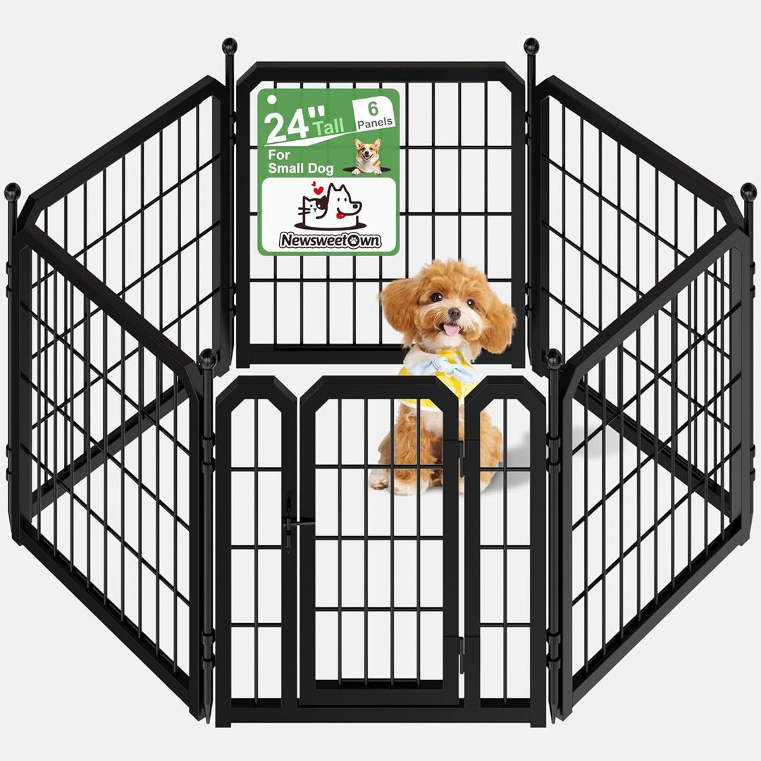 Dog Playpen for Indoor & Outdoor, 24 inch 6 Panels Metal Puppy Playpen for Puppies/Small Dogs, Portable Pet Fence for Yard, Camping, Travelling, Black